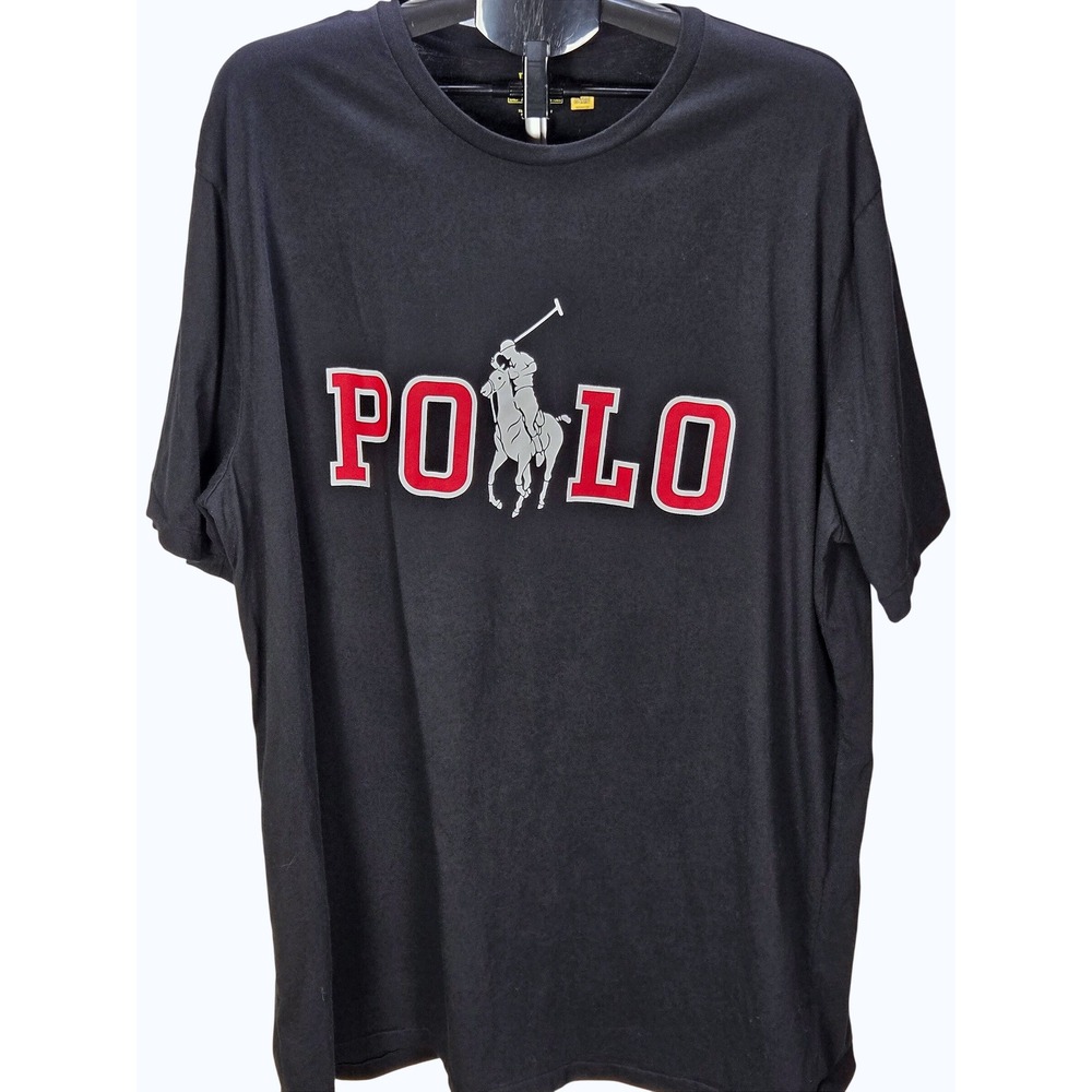 Men's Polo Ralph Lauren 2XLT Black Big Pony Graphic T-Shirt Varsity Logo